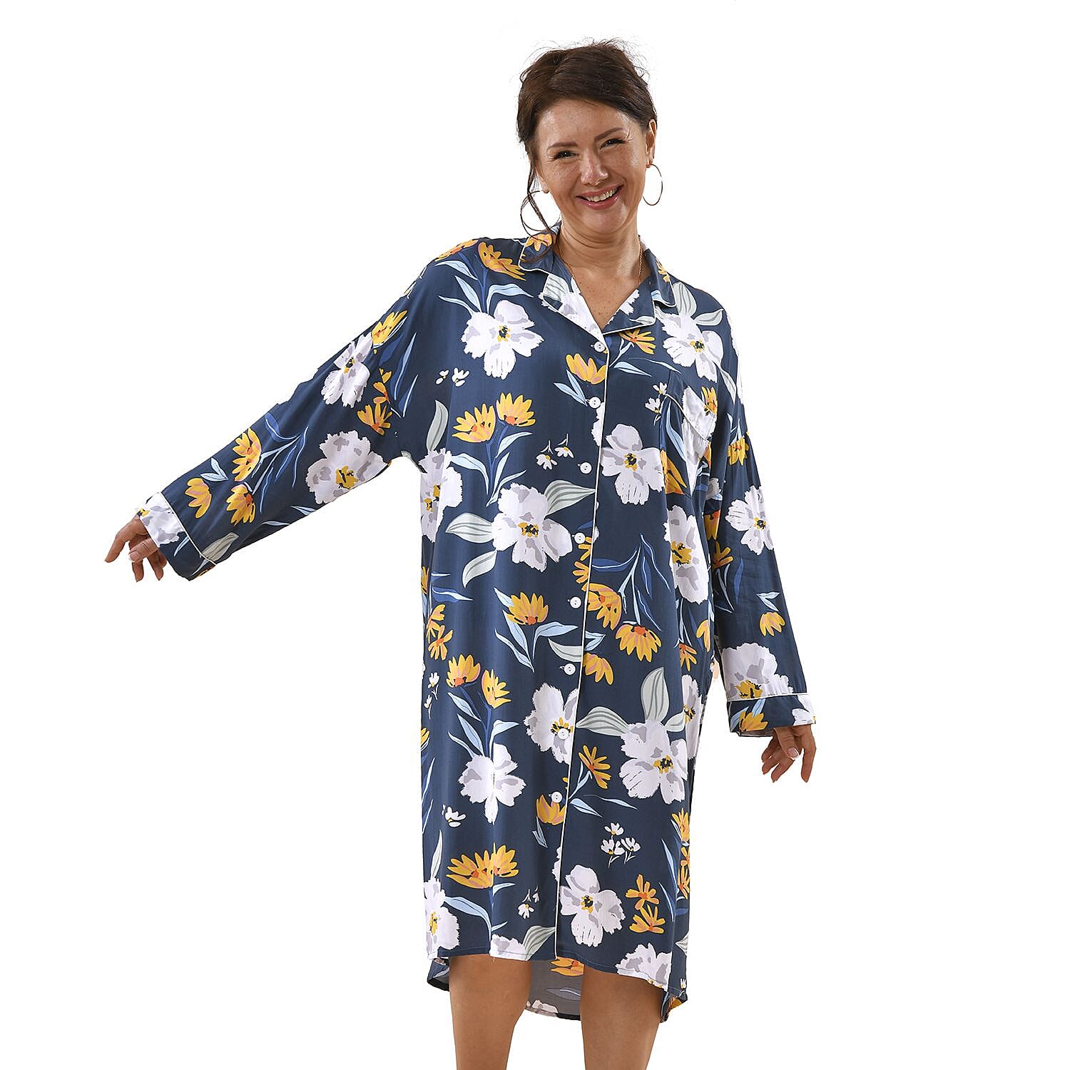 100 Viscose Floral Pattern Loungewear Size 8 22 Navy