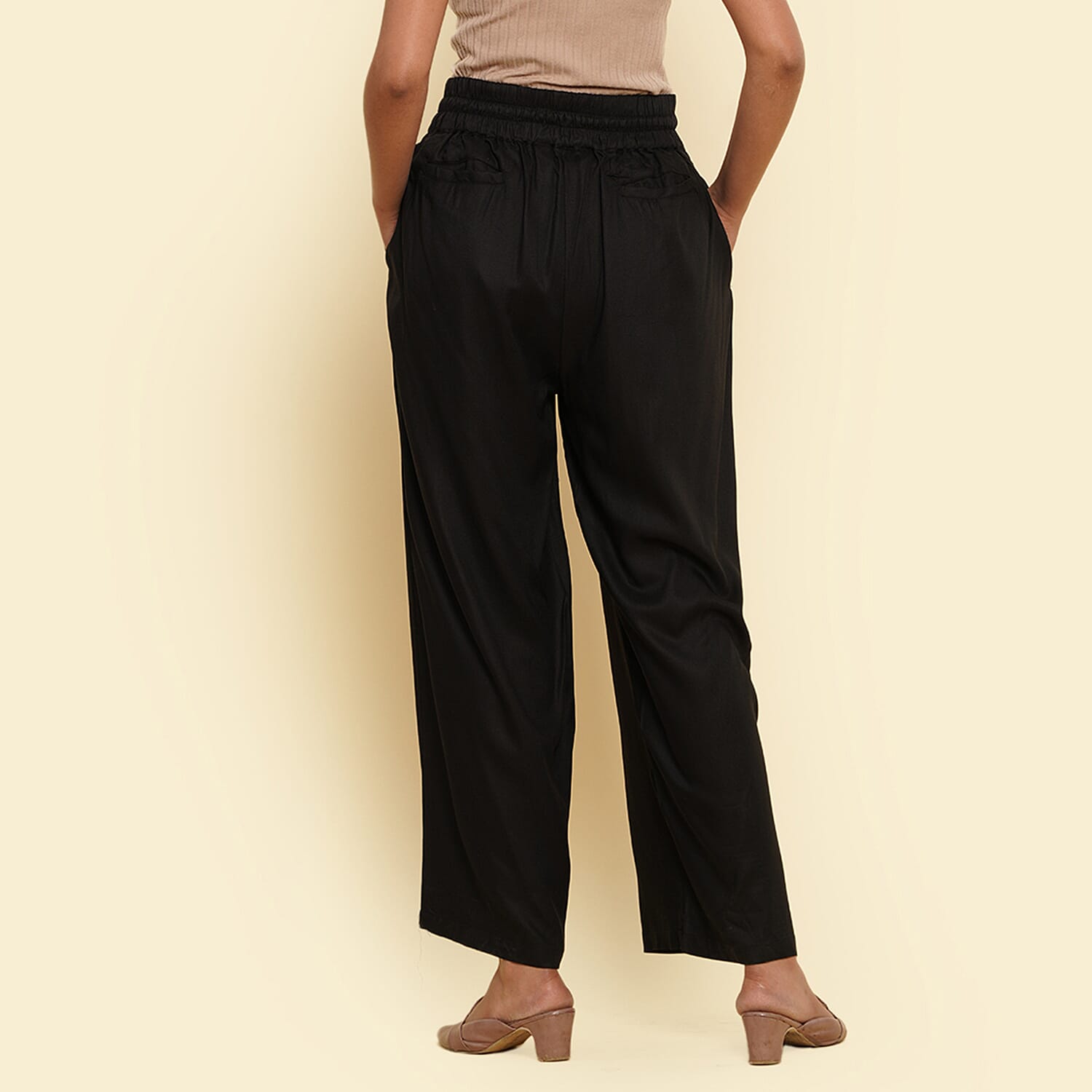 TAMSY Viscose Stripe Pattern Palazzo - Olive Green & Off White