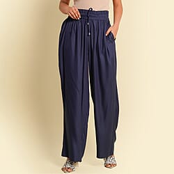 TAMSY 100% Viscose Plain Palazzo (Size S) - Navy
