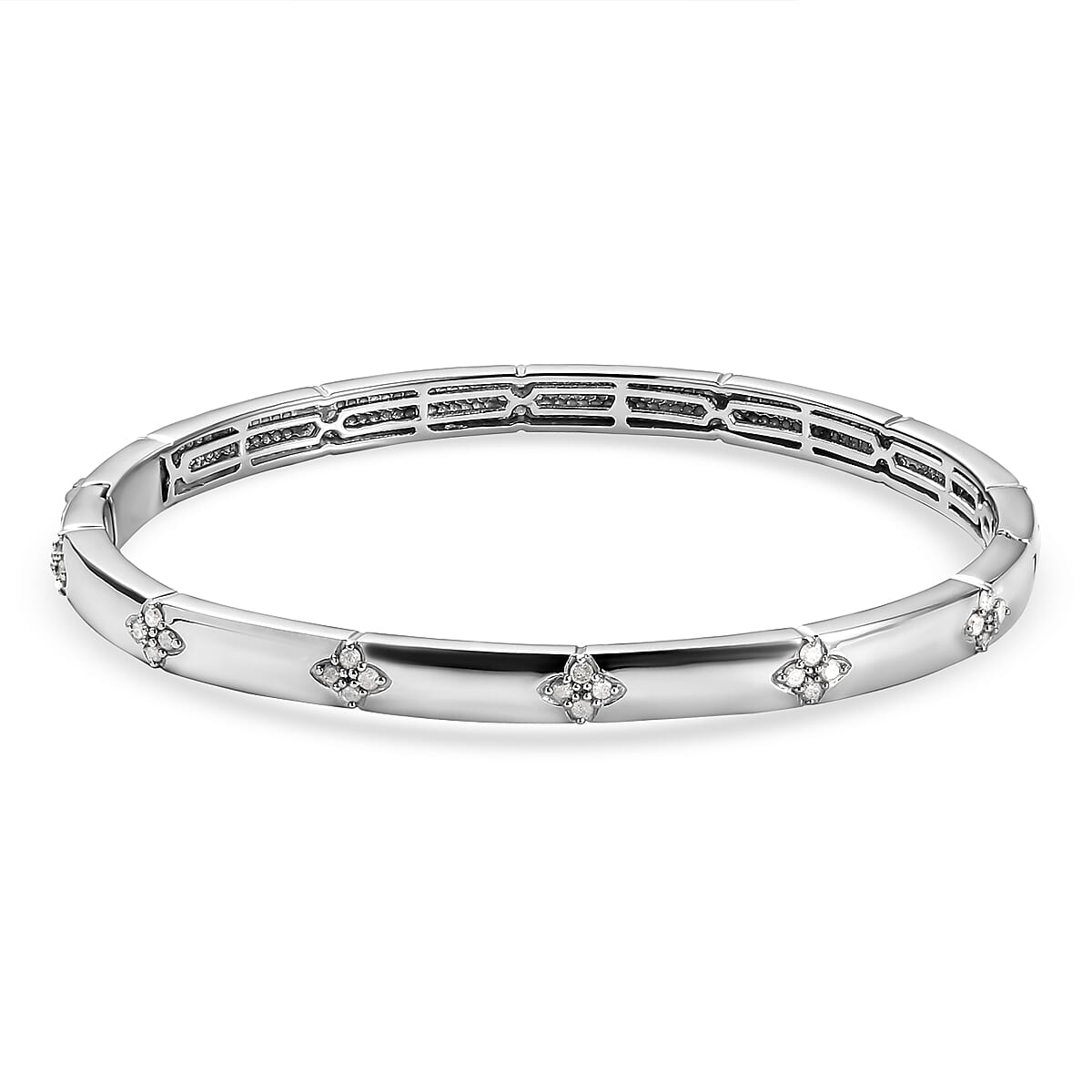 Diamond Bangle (Size 7.5) in Platinum Overlay Sterling Silver 1.03 Ct, Silver Wt. 18.50 Gms