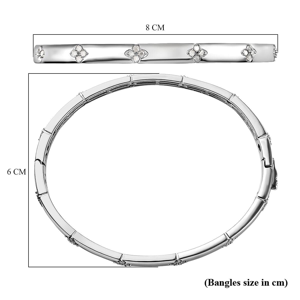 Diamond Bangle (Size 7.5) in Platinum Overlay Sterling Silver 1.03 Ct, Silver Wt. 18.50 Gms