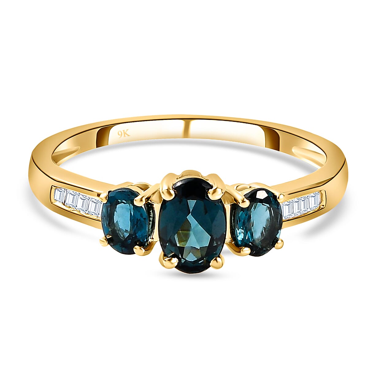 Limited Collection- 9K Yellow Gold Very Rare natural Sapphirine and Diamond Ring, 1.00 Ct.