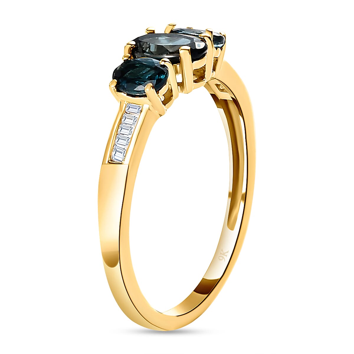 Limited Collection- 9K Yellow Gold Very Rare natural Sapphirine and Diamond Ring, 1.00 Ct.
