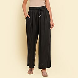 TAMSY 100% Viscose Plain Palazzo (Size S) - Black