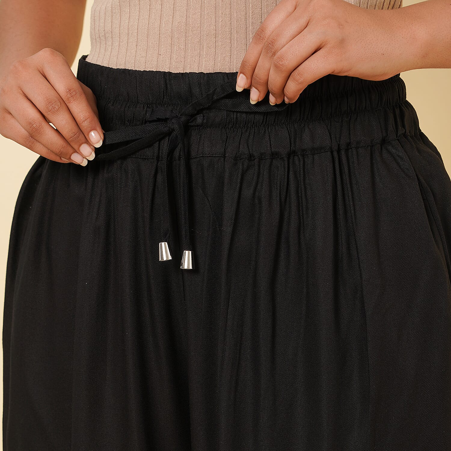 TAMSY 100% Viscose Stripe Pattern Palazzo (Size S) - Olive Green & Off White