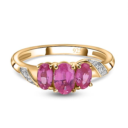 Natural African Ruby (FF) 3 Stone Ring in Sterling Silver with 18K Vermeil Yellow Gold