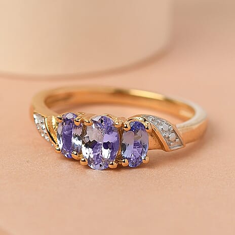 Tanzanite Trilogy Ring in 18K Yellow Gold Vermeil Plated Sterling Silver