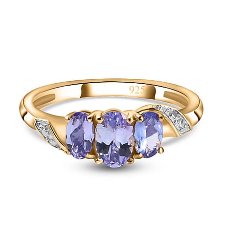 Tanzanite 3 Stone Ring in 14K Gold Overlay Sterling Silver