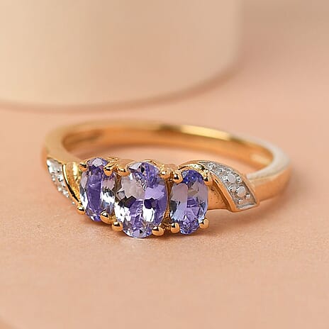 Tanzanite 3 Stone Ring in 14K Gold Overlay Sterling Silver