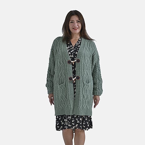 TAMSY Long Cardigan with Buttons (Size 8-22) - Olive Green