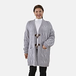 TAMSY Long Cardigan with Buttons - Olive Green