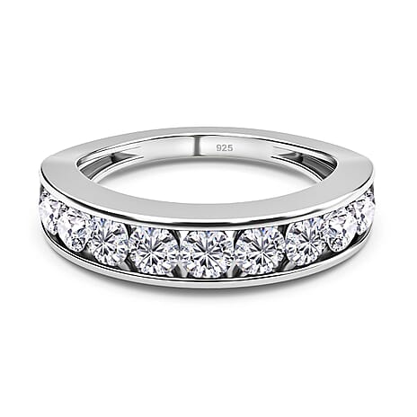 Moissanite Half Eternity Band Ring in Platinum Overlay Sterling Silver