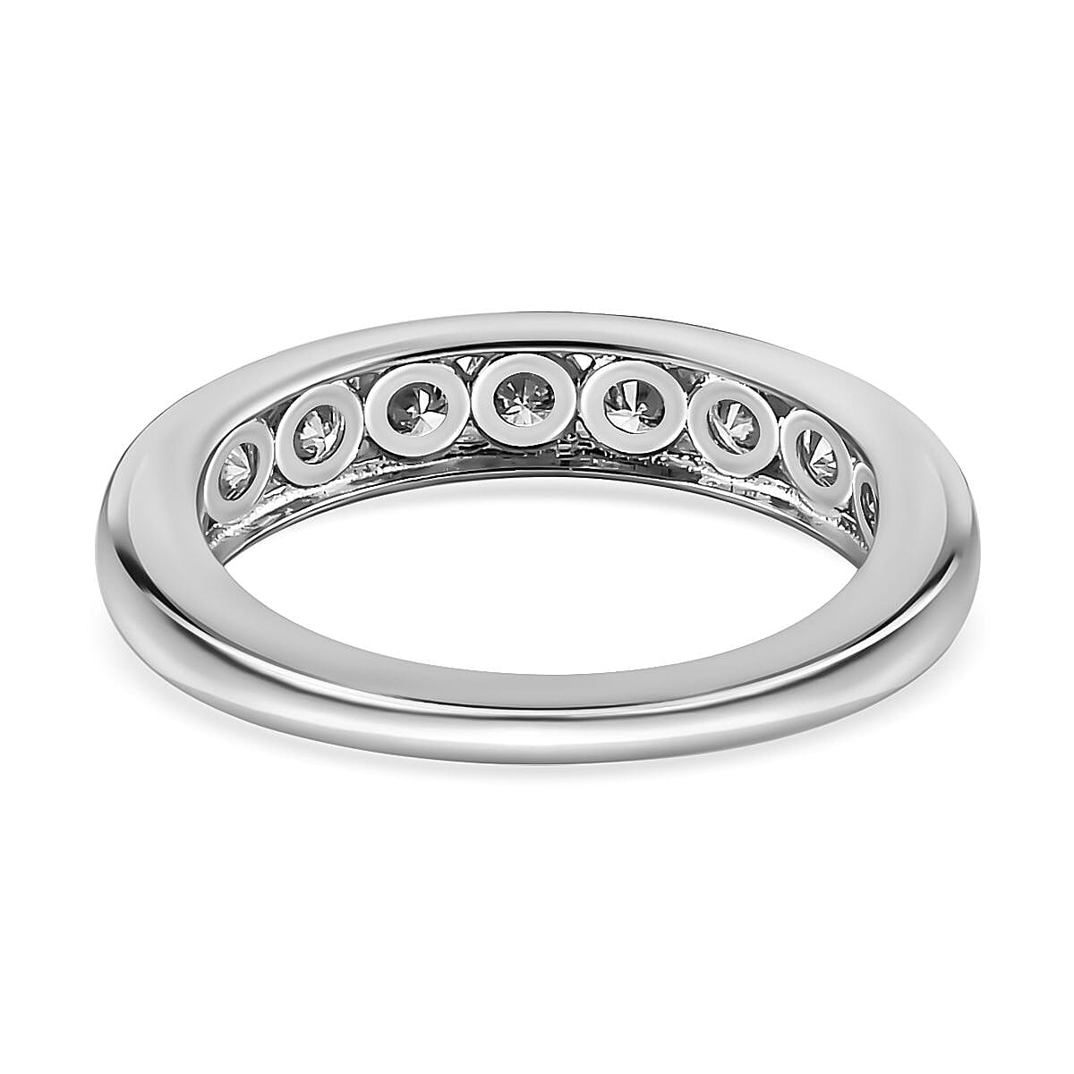 Moissanite Half Eternity Band Ring in Platinum Overlay Sterling Silver