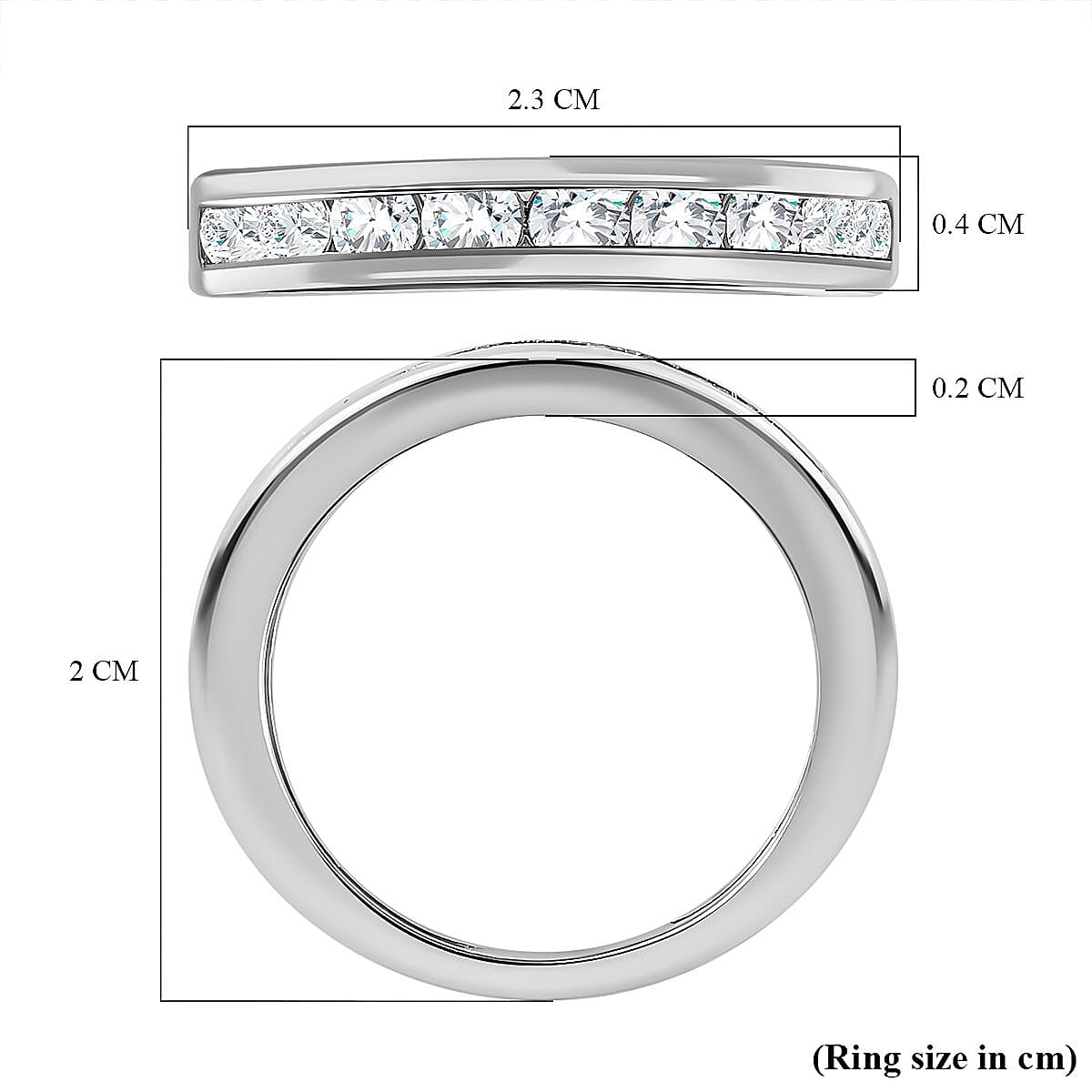 Moissanite Half Eternity Band Ring in Platinum Overlay Sterling Silver