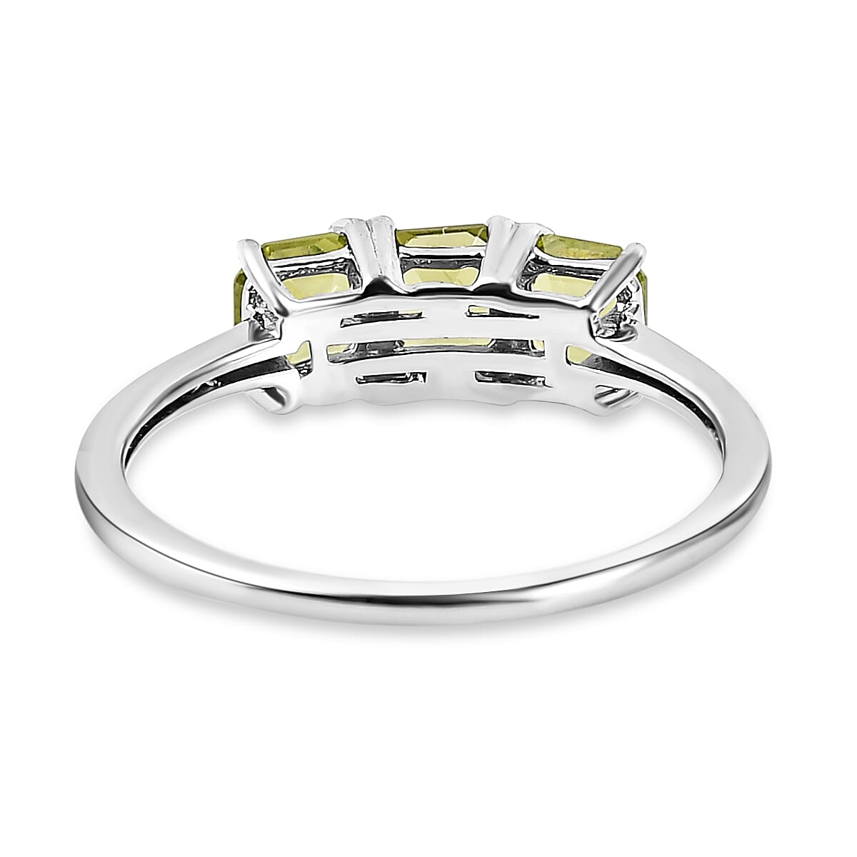 Arizona Peridot (Asscher Cut) Trilogy Ring in Platinum Overlay Sterling Silver 1.10 Ct.