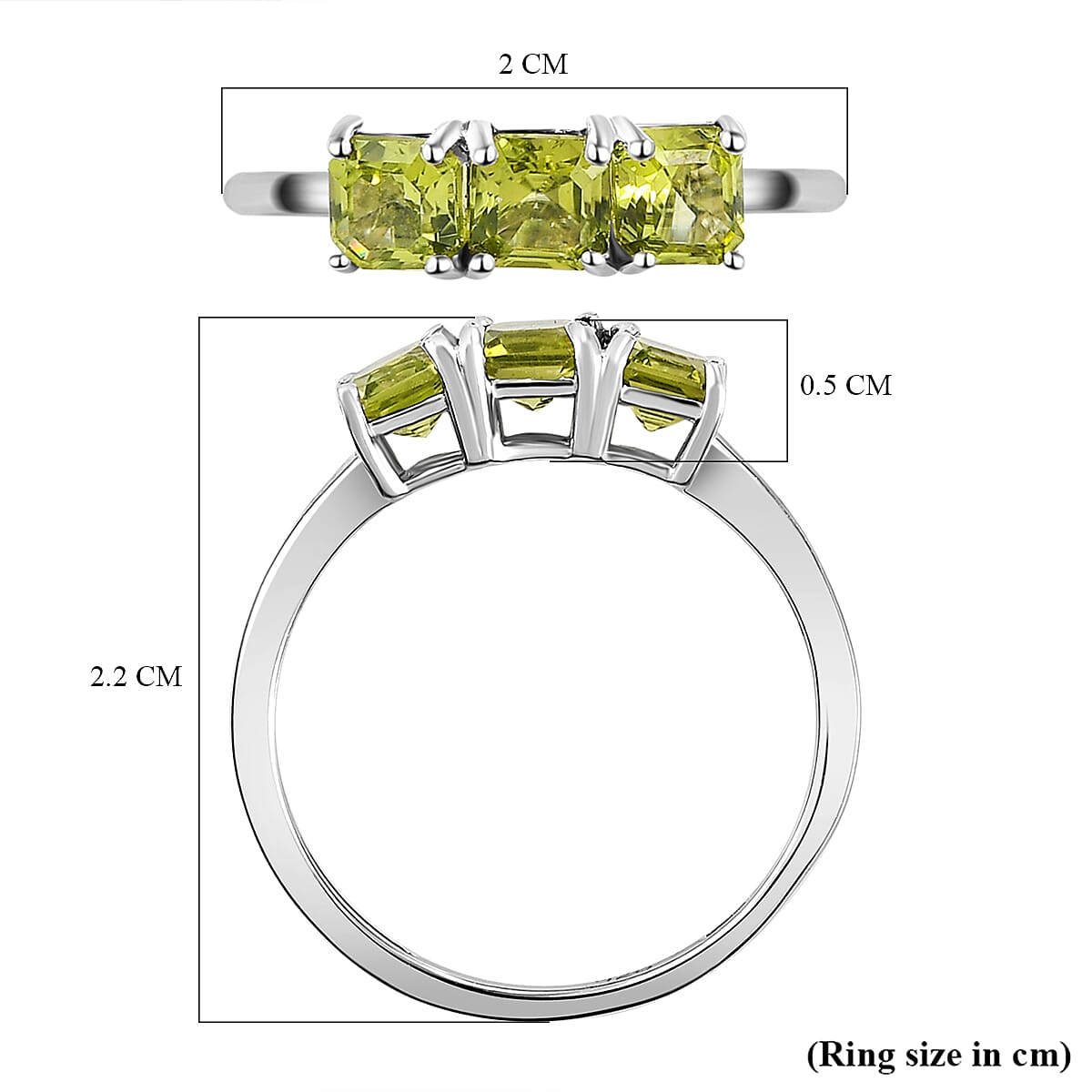 Arizona Peridot (Asscher Cut) Trilogy Ring in Platinum Overlay Sterling Silver 1.10 Ct.