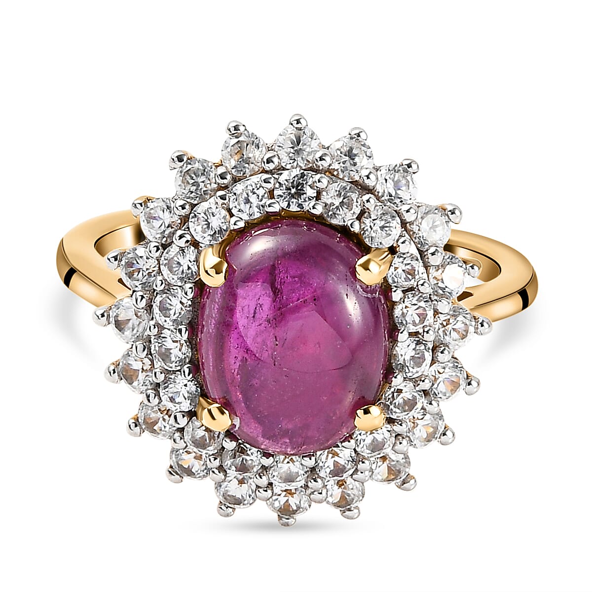 Star Ruby and Natural Cambodian Zircon Cluster Ring in 14K Gold Overlay Sterling Silver 6.17 Ct.