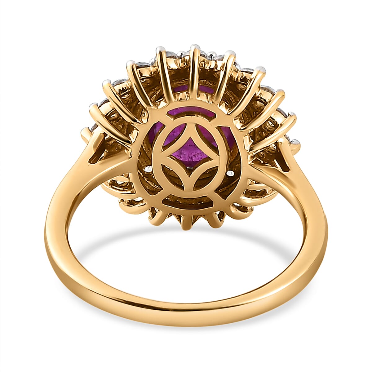 Star Ruby and Natural Cambodian Zircon Cluster Ring in 14K Gold Overlay Sterling Silver 6.17 Ct.