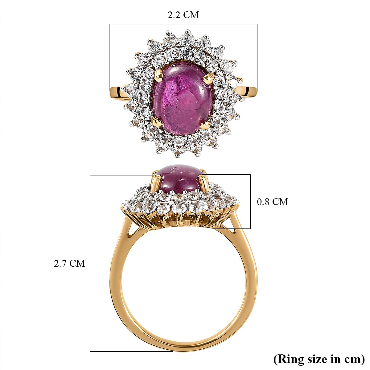 Star Ruby and Natural Cambodian Zircon Cluster Ring in 14K Gold Overlay Sterling Silver 6.17 Ct.