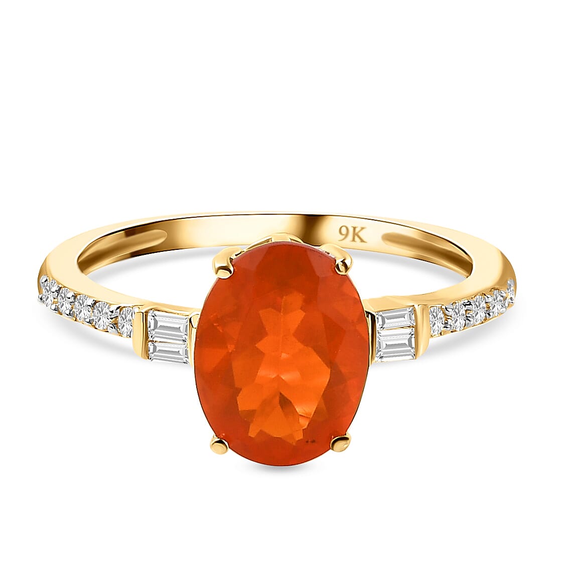 9K Yellow Gold Crimson Fire Opal and Diamond Ring 1.43 Ct.
