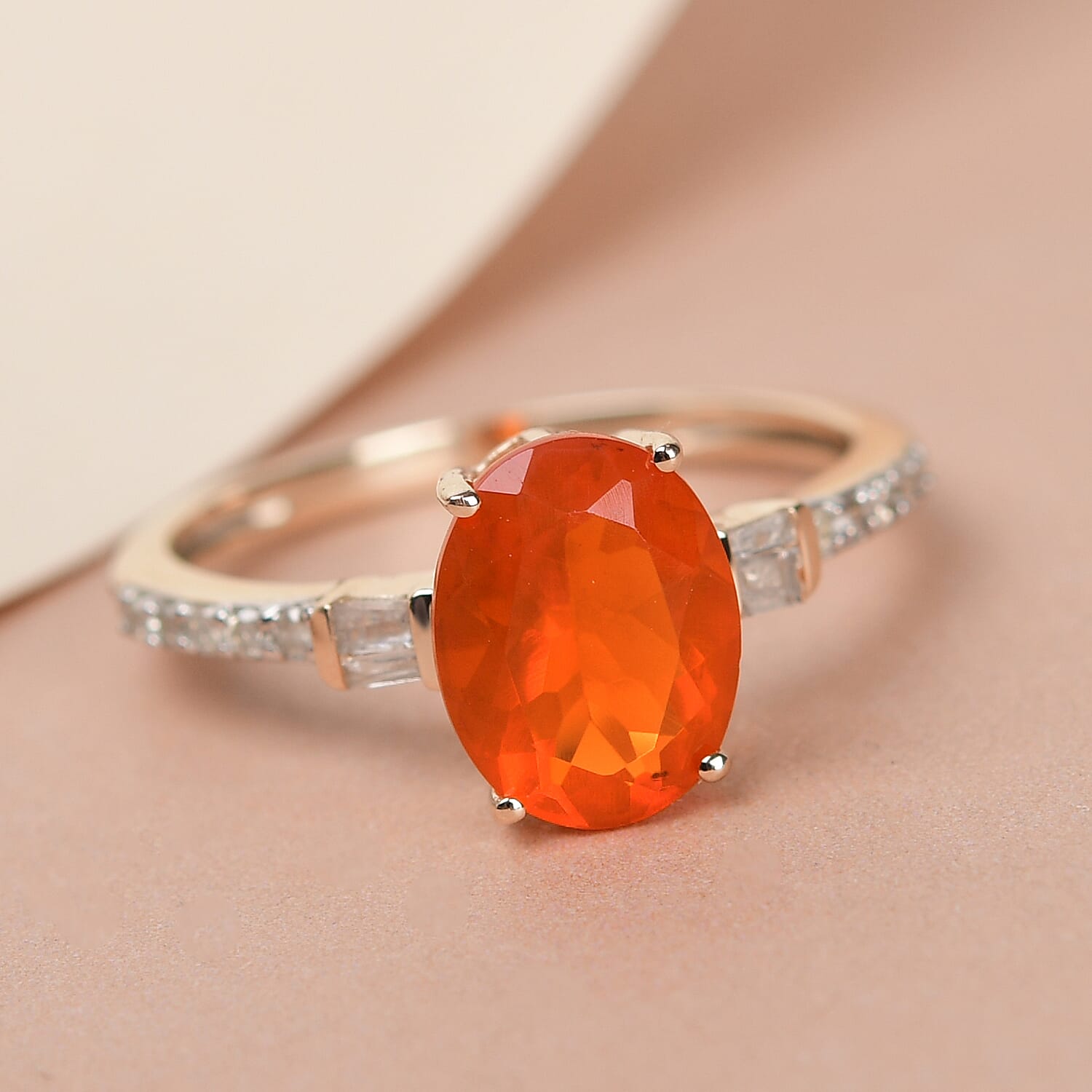 9K Yellow Gold Crimson Fire Opal and Diamond Ring 1.43 Ct.
