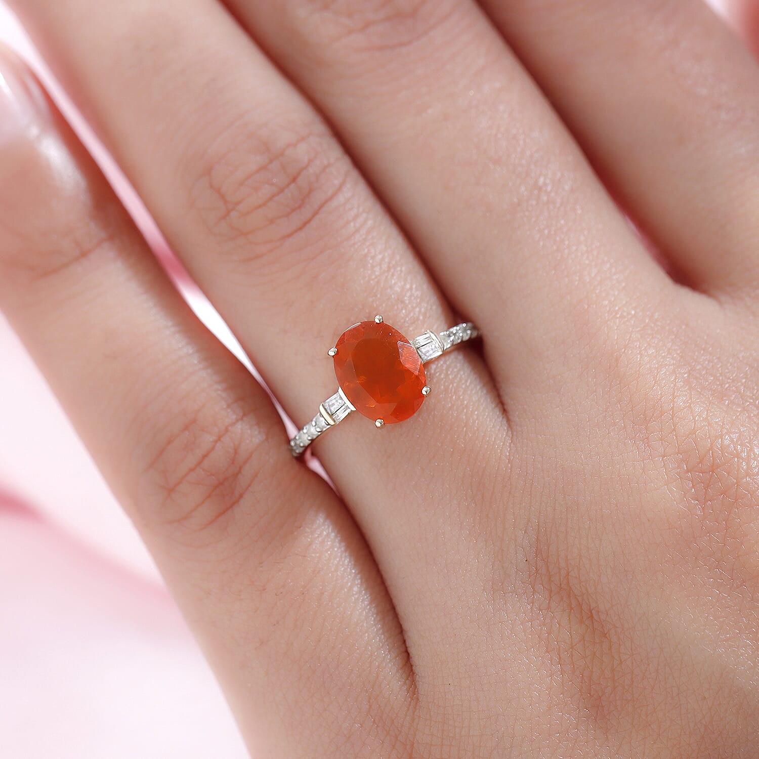 9K Yellow Gold Crimson Fire Opal and Diamond Ring 1.43 Ct.