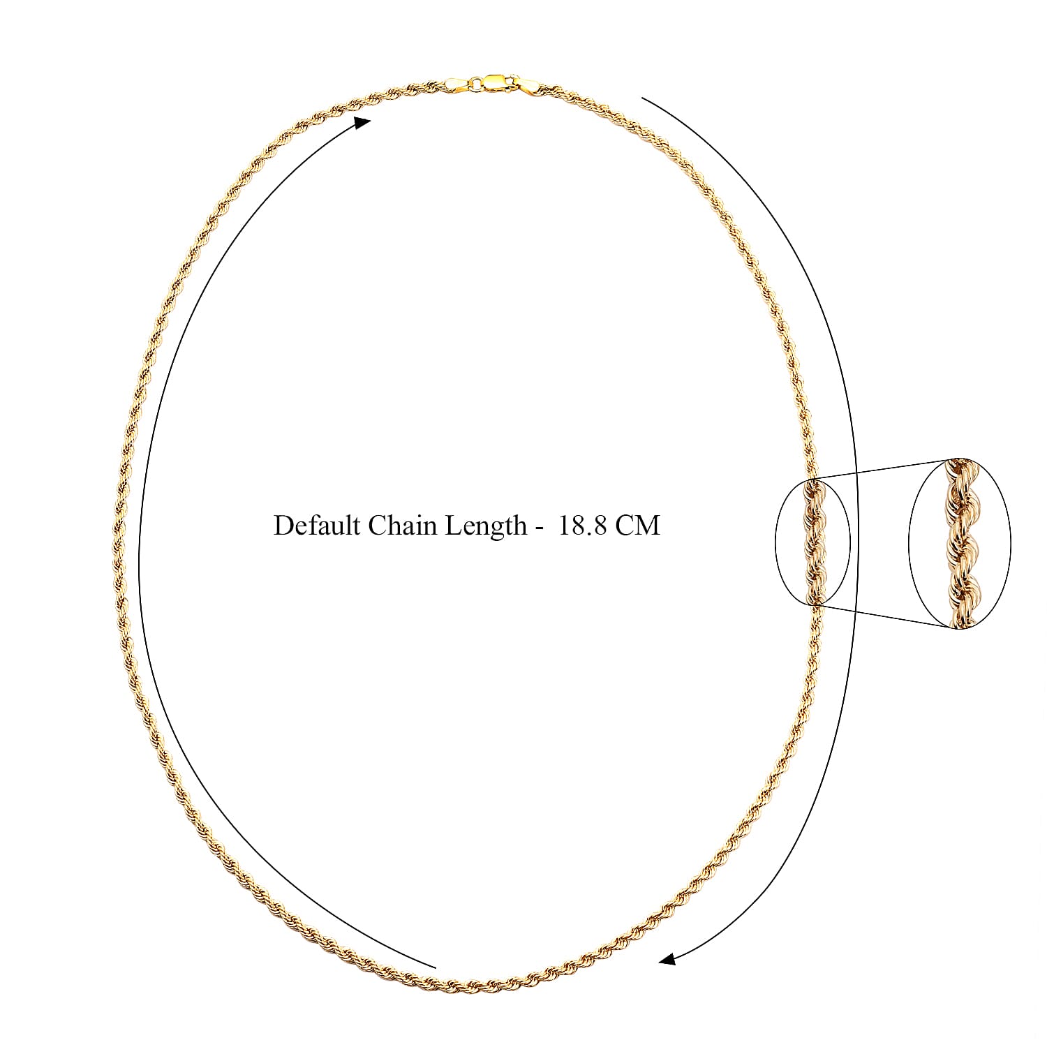 Italian Made - 9K Yellow Gold Rope Necklace (Size - 20), Gold Wt. 3.40 Gms