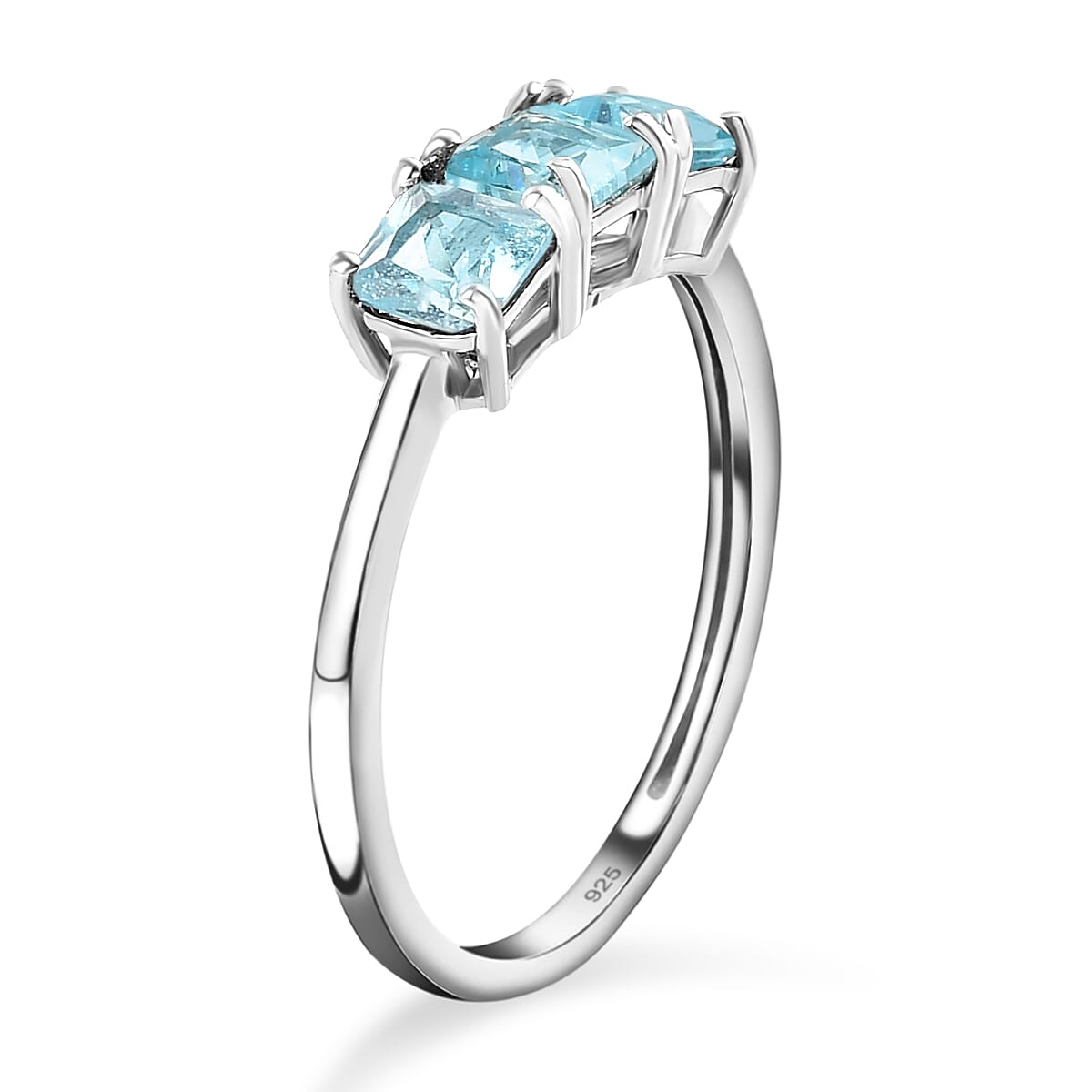 Blue Apatite Trilogy Ring in Platinum Overlay Sterling Silver 1.12 Ct.