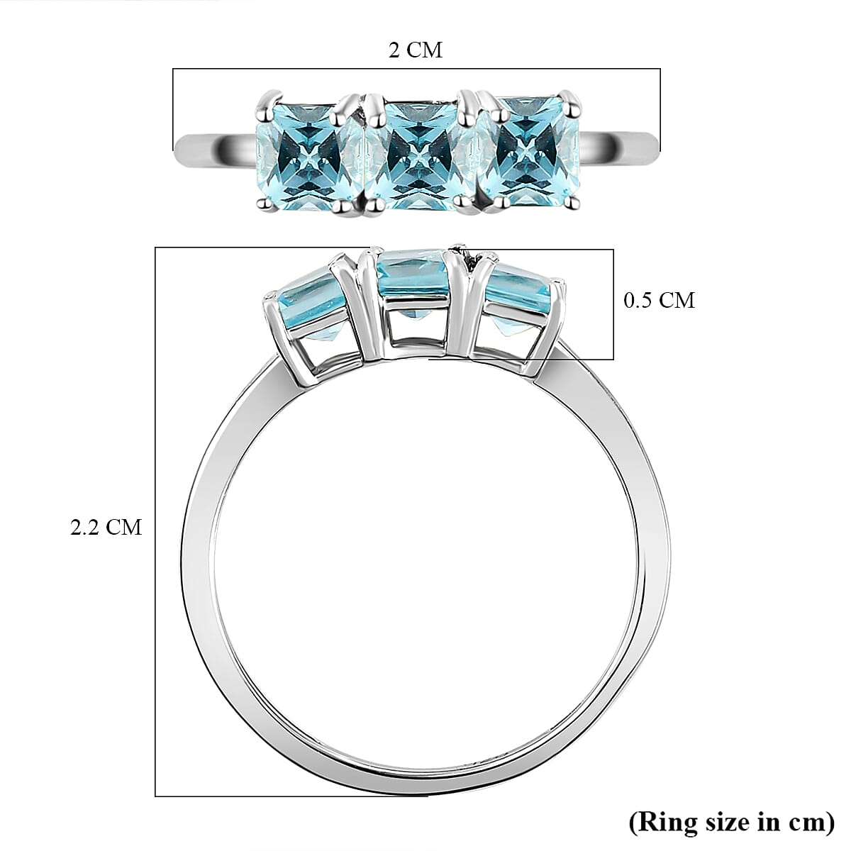 Blue Apatite Trilogy Ring in Platinum Overlay Sterling Silver 1.12 Ct.