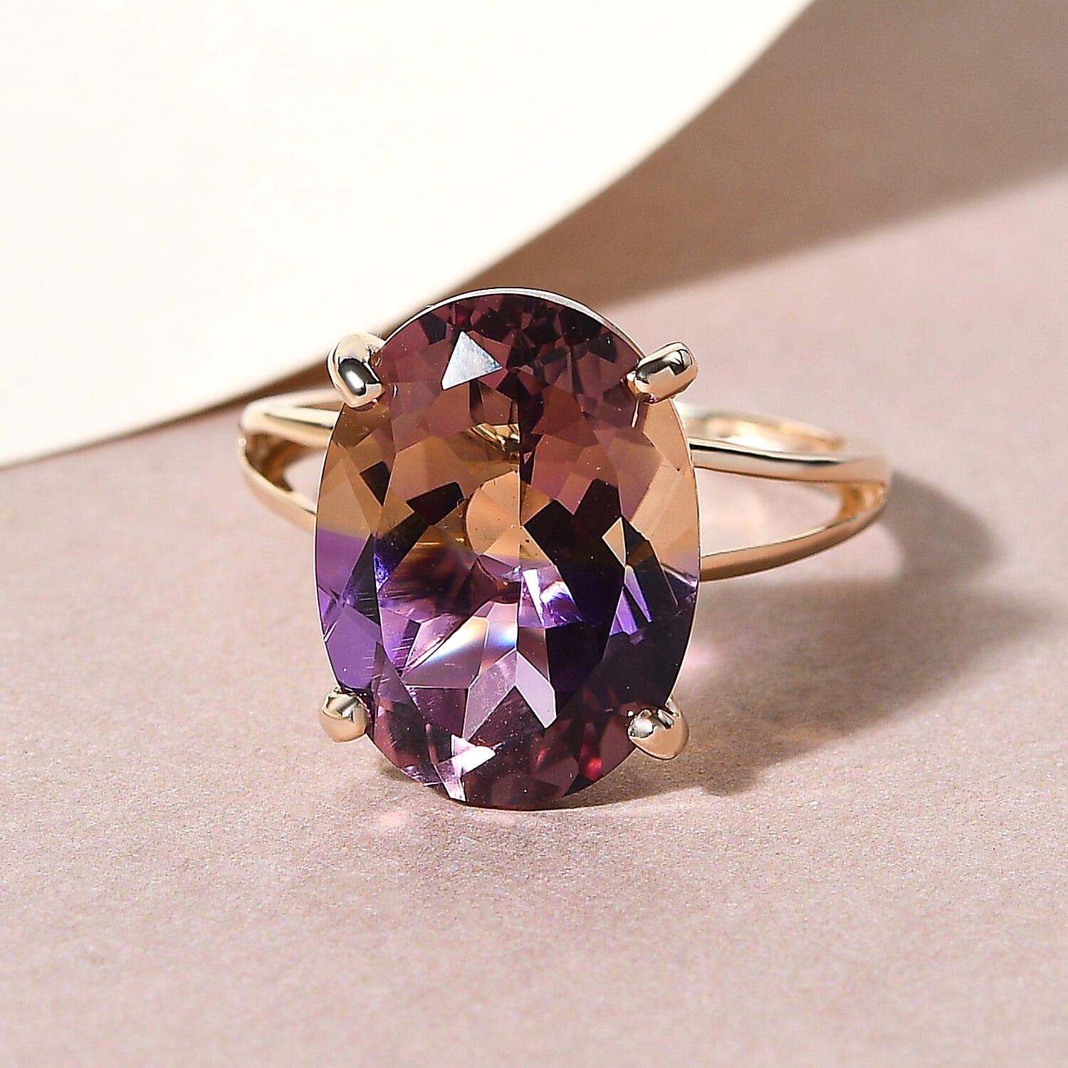 9K Yellow Gold Premium Ametrine Solitaire Ring 9.31 Ct.