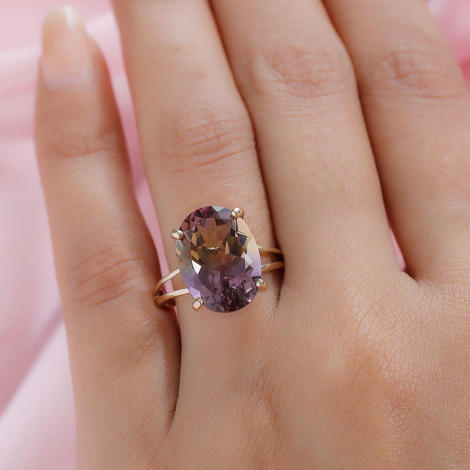 9K Yellow Gold Premium Ametrine Solitaire Ring 9.31 Ct.