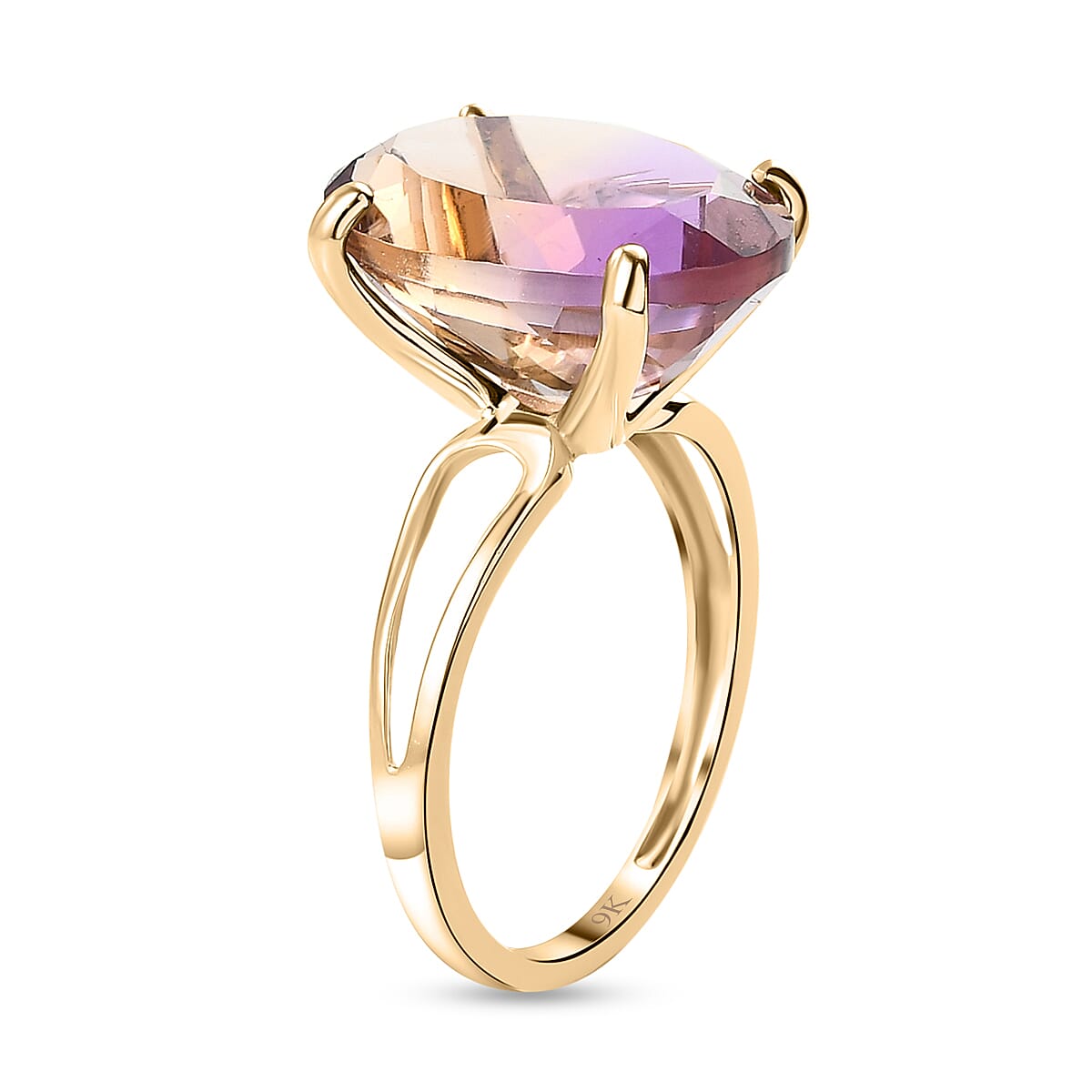 9K Yellow Gold Premium Ametrine Solitaire Ring 9.31 Ct.