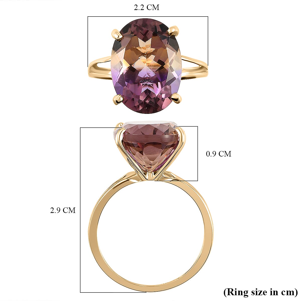 9K Yellow Gold Premium Ametrine Solitaire Ring 9.31 Ct.