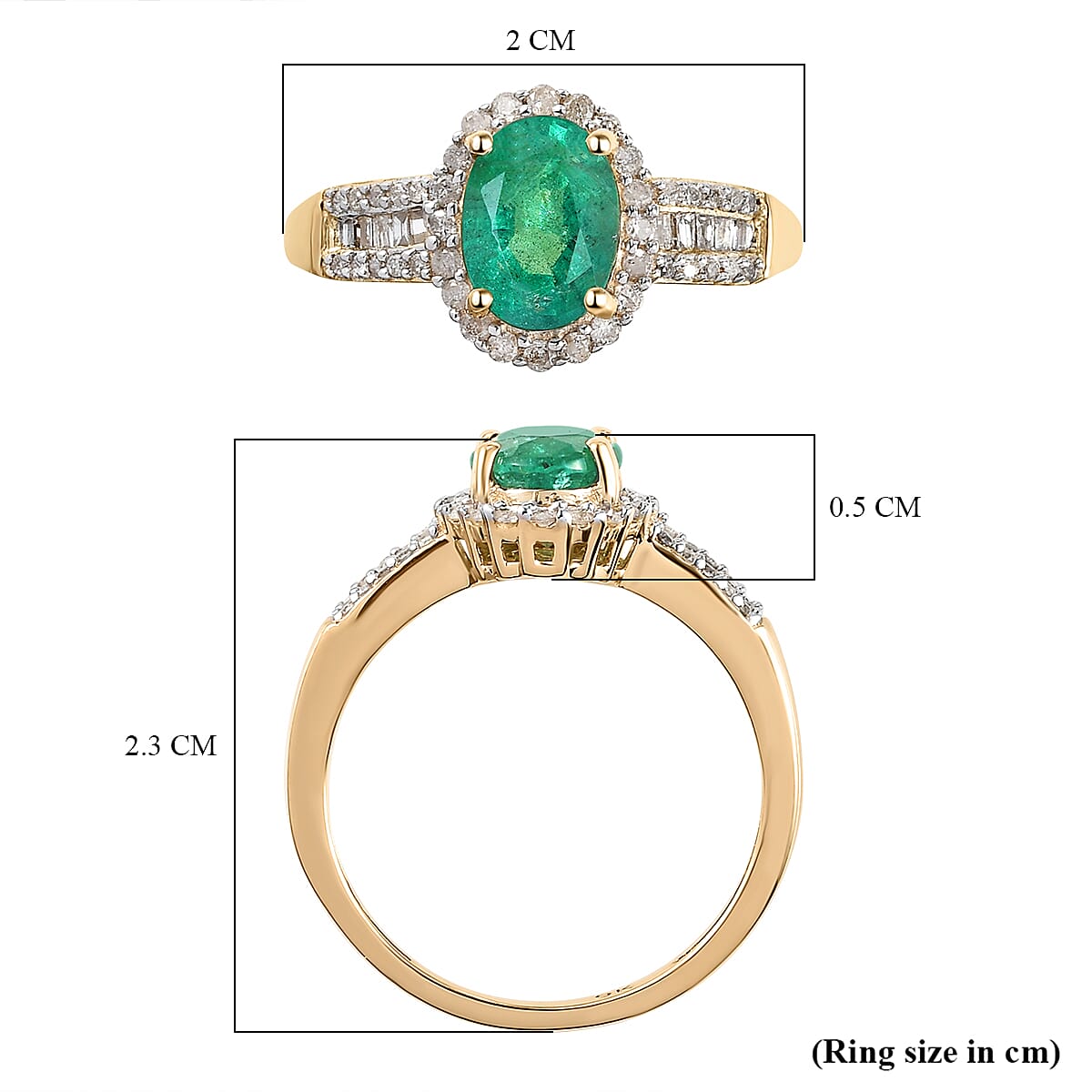 9K Yellow Gold AAA Kagem Zambian Emerald and Diamond Ring 1.43 Ct.