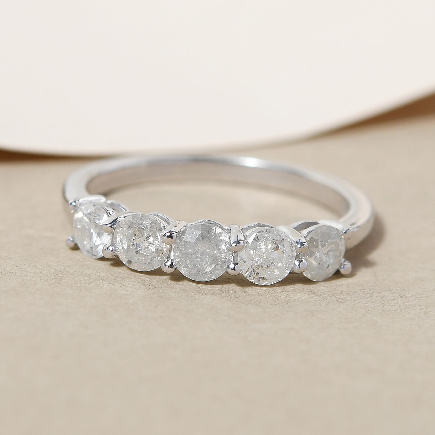 9K White Gold SGL Certified Diamond (G-H) 5 Stone Ring 1.00 Ct.