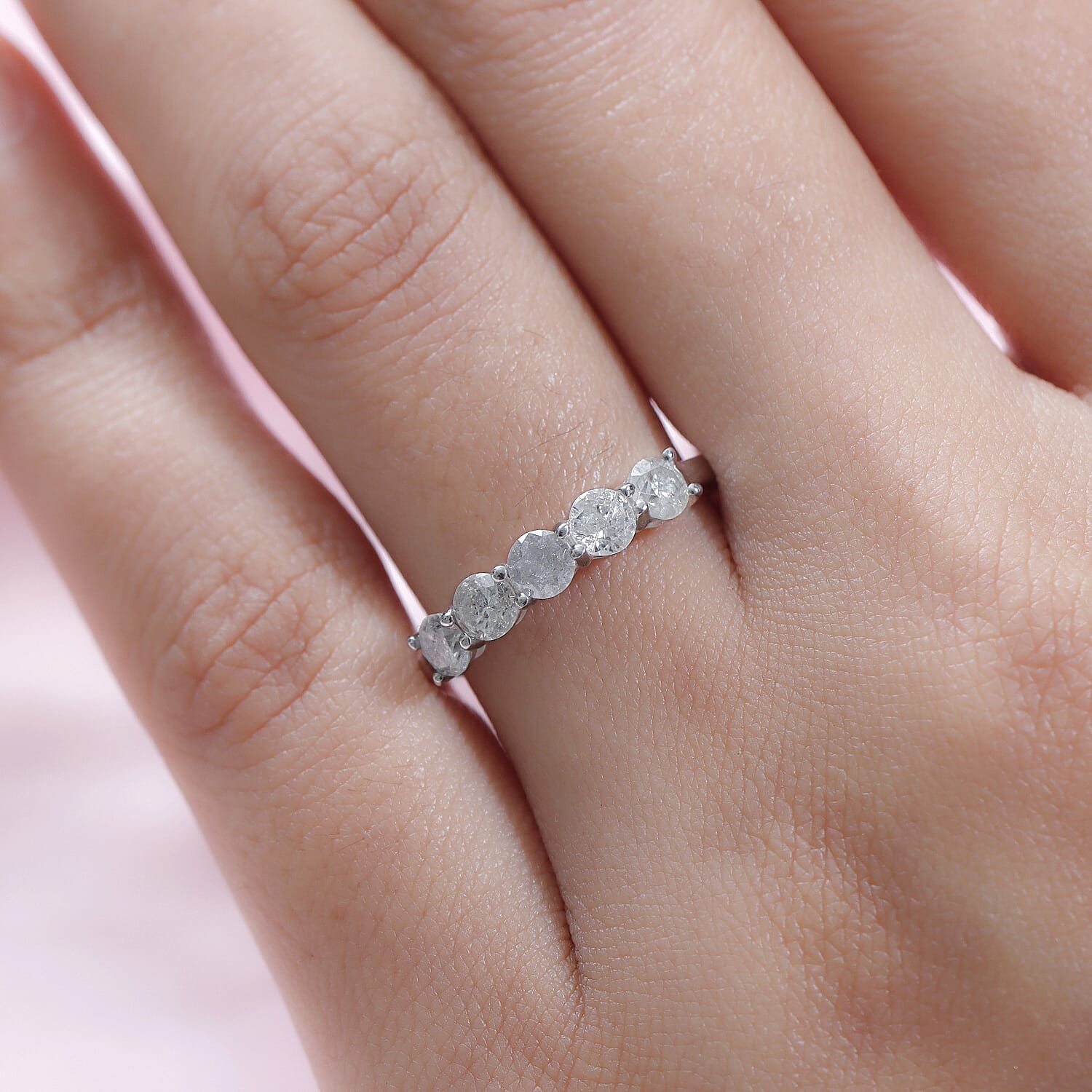 9K White Gold SGL Certified Diamond (G-H) 5 Stone Ring 1.00 Ct.