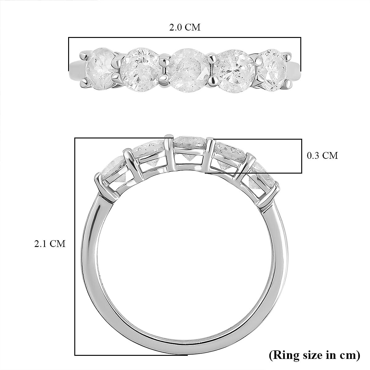 9K White Gold SGL Certified Diamond (G-H) 5 Stone Ring 1.00 Ct.