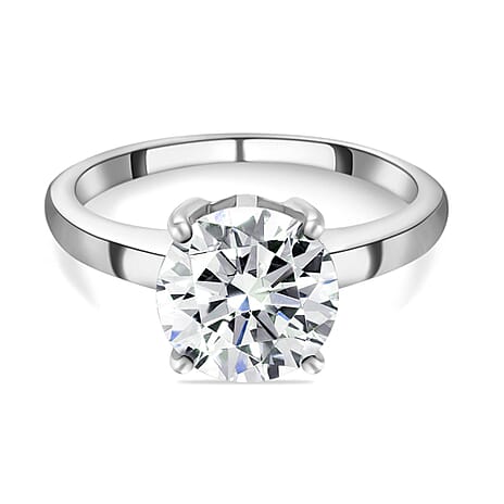 Moissanite Solitaire Ring in Platinum Overlay Sterling Silver 2.13 Ct.