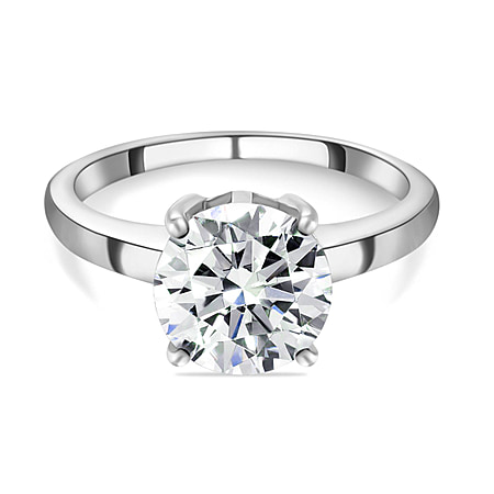 Moissanite Solitaire Ring in Platinum Plated Sterling Silver 2.07 Ct.