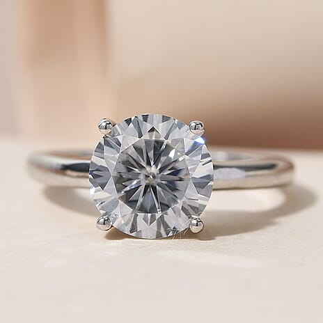 Moissanite Solitaire Ring in Platinum Overlay Sterling Silver 2.13 Ct.