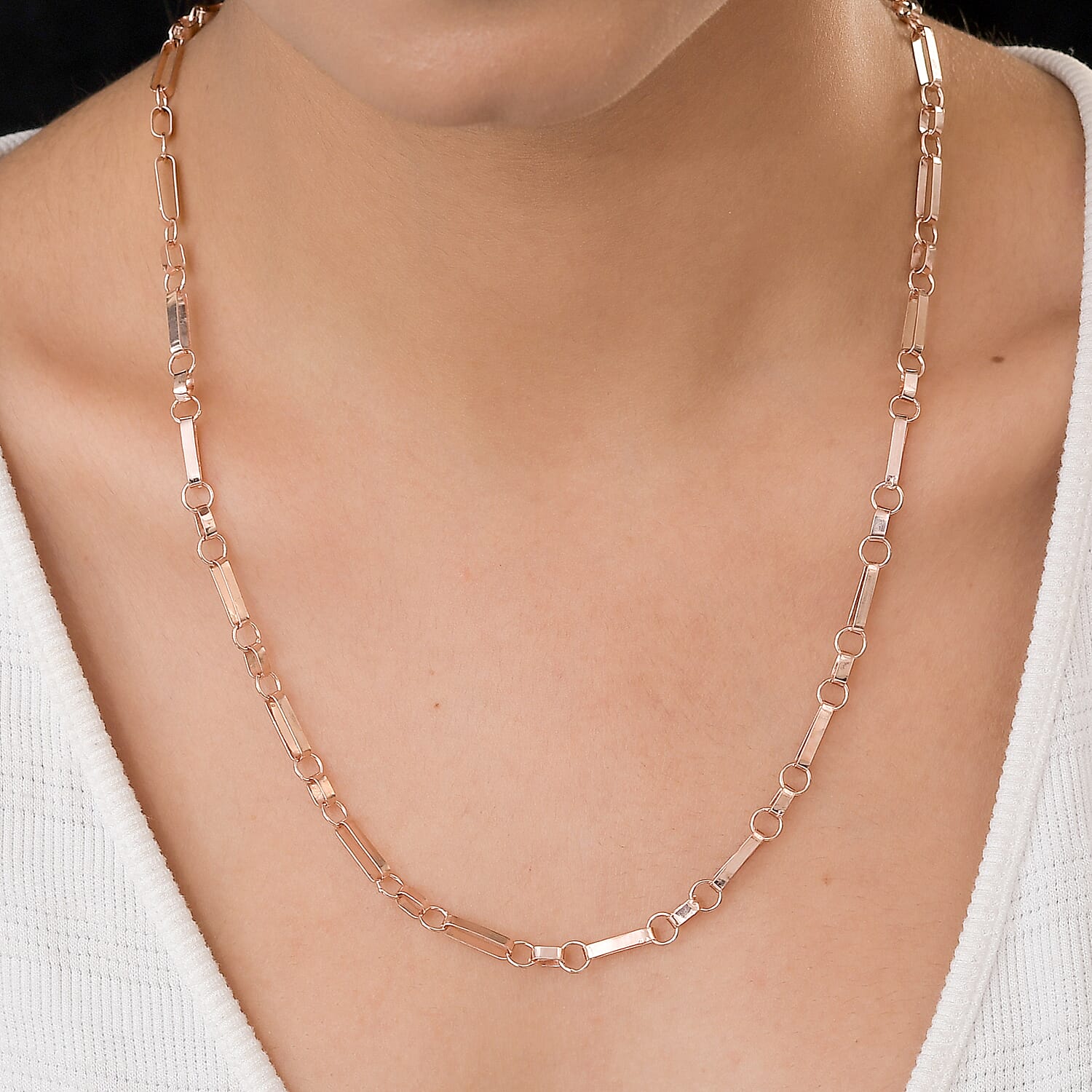 Hatton Garden Close Out Deal- Italian Made- Rose Gold Overlay Sterling Silver Figaro Belcher Necklace (Size - 24) With Lobster Clasp