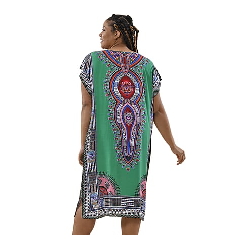 Close Out Deal 100% Viscose Printed Dress (One Size 8-22) - Green