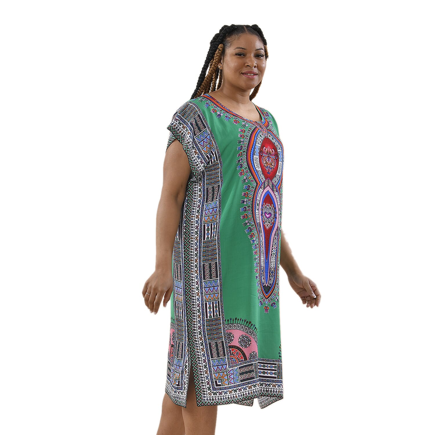 Close Out Deal 100% Viscose Printed Dress (One Size 8-22) - Green
