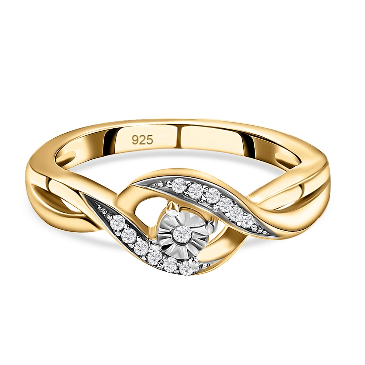 Diamond Bypass Promise Ring in 14K Vermeil Gold Overlay Sterling Silver