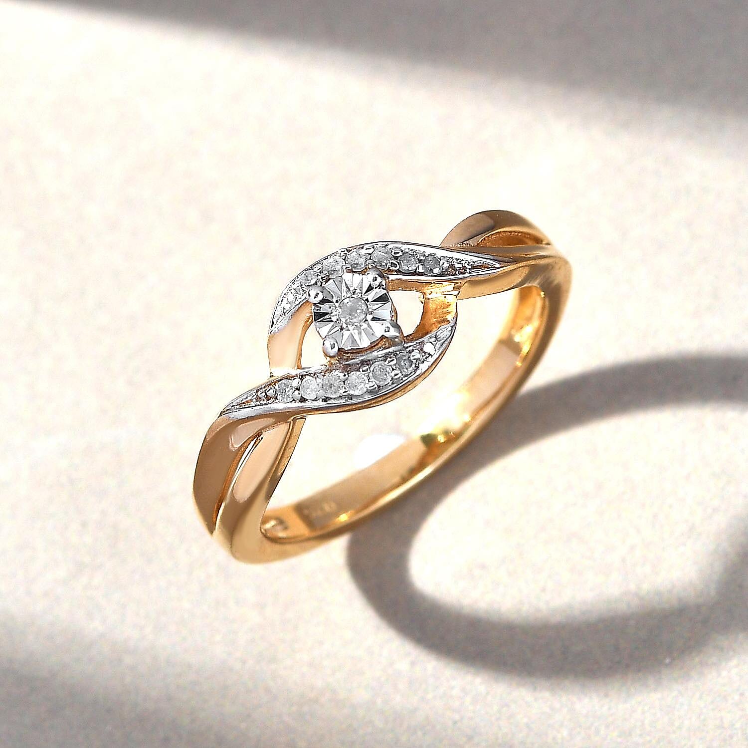 Diamond Bypass Promise Ring in 14K Vermeil Gold Overlay Sterling Silver