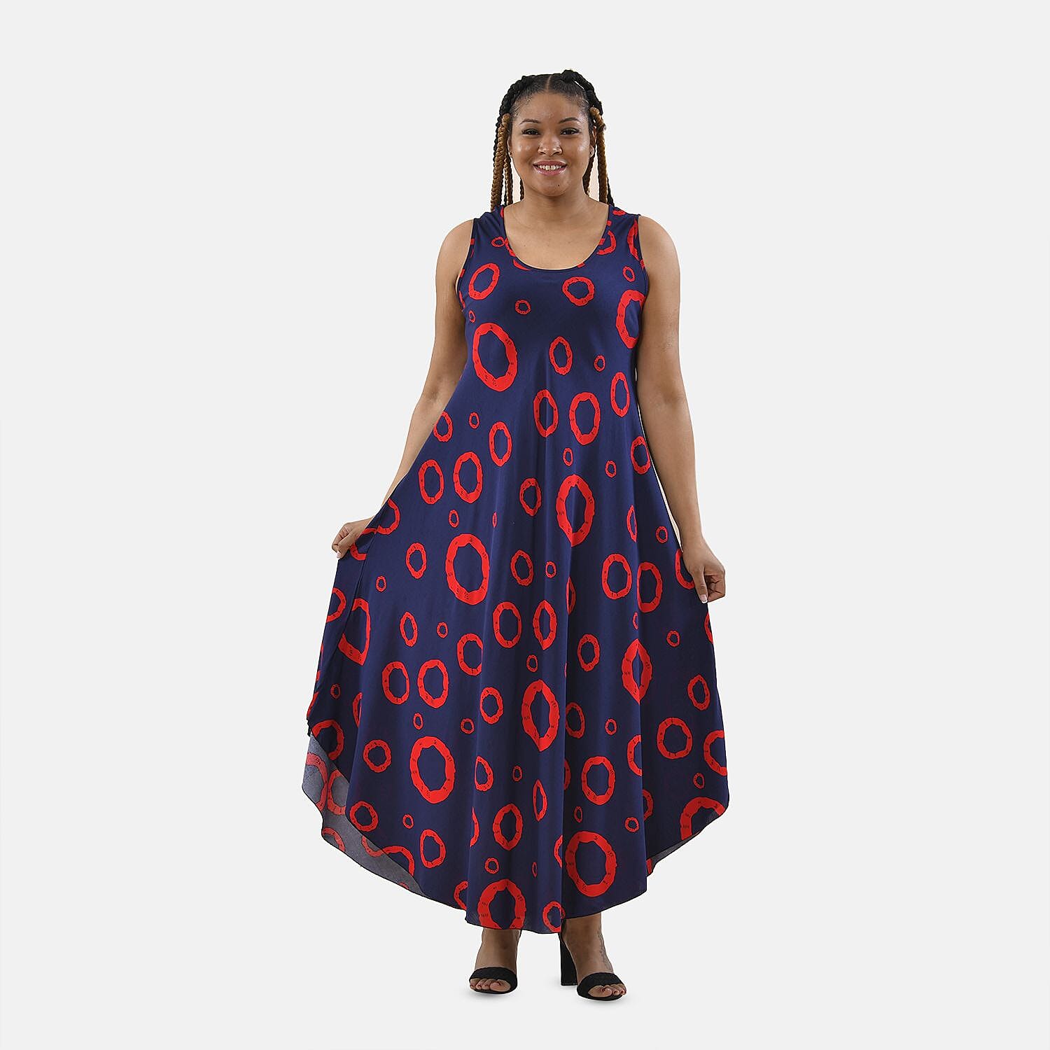 TAMSY Viscose Printed Maxi Dress - Navy