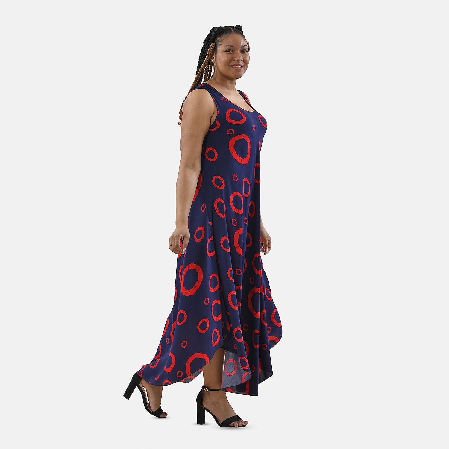 TAMSY Viscose Printed Maxi Dress - Navy