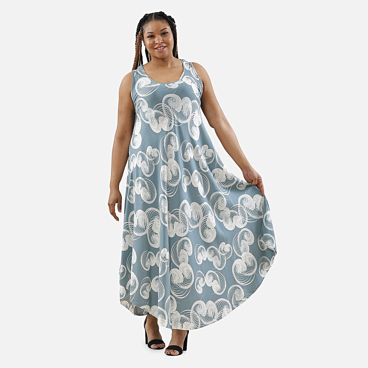 TAMSY 100% Viscose Abstract Pattern Maxi Dress (Size 130x59 Cm) - Green