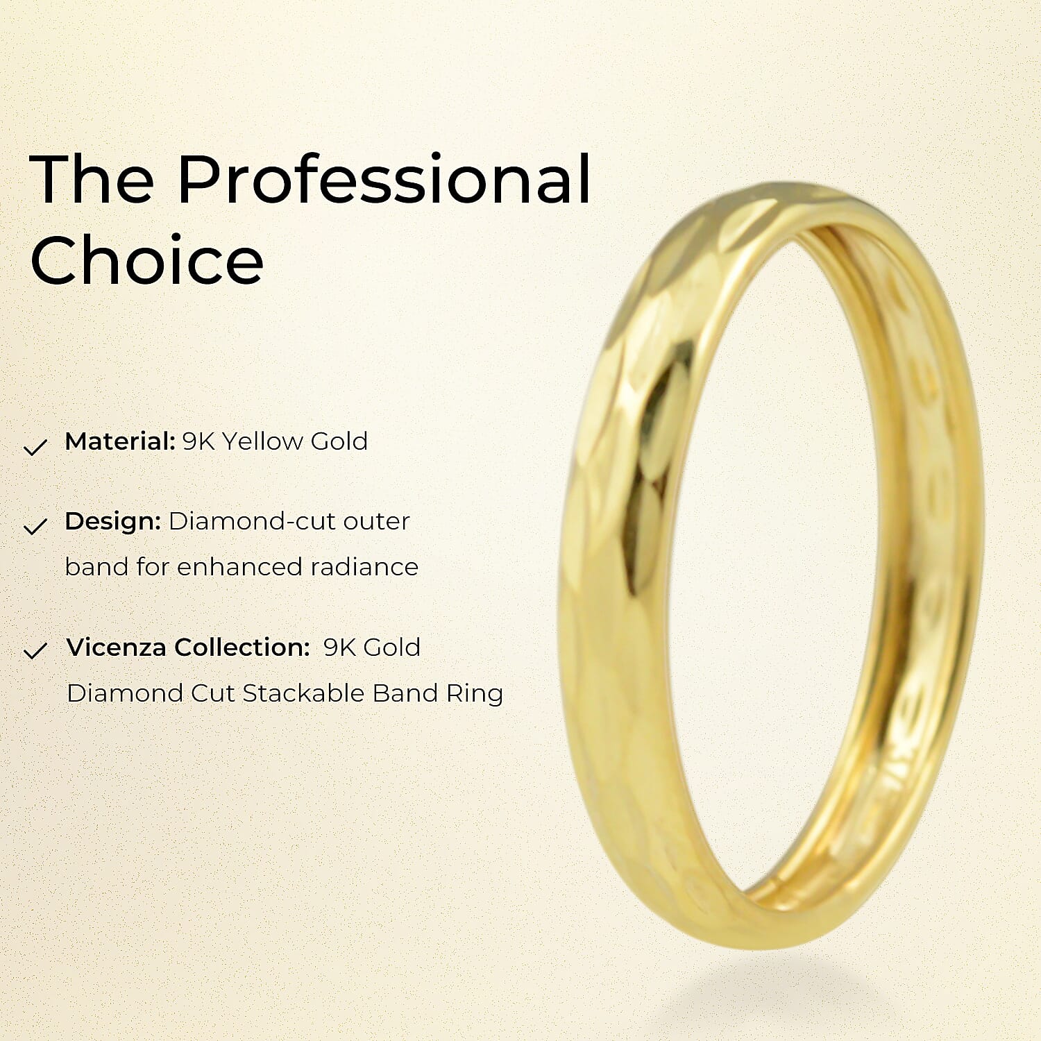 Vicenza Collection - 9K Gold Diamond Cut Stackable Band Ring