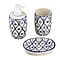 3 Piece Set - Ceramic Bathroom Accessories (Included Liquid Soap Dispenser, Soap Tray & Tumbler) - Blue and White